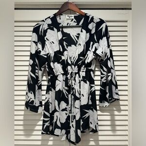 Show Me Your MuMu—“Roxy Romper,” S, Black/White, Floral, Drawstring Waist